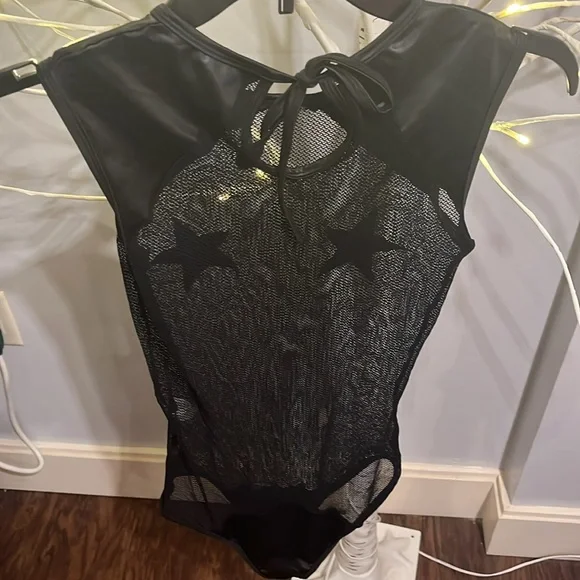 Yandy rave wear Mapale sheer black net bodysuit with built in red sequins stars - Picture 2 of 4